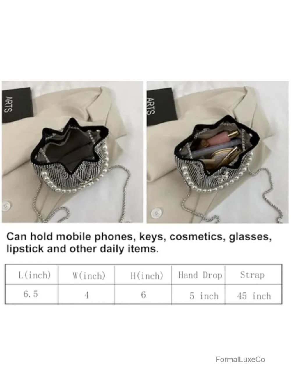 Rhinestone Crossbody Evening Bag with Pearl Handle Sparkly Clutch Purse for